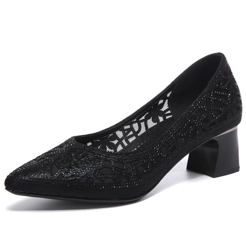 Women's Hole Pumps Hollow Breathable Rhinestone Comfortable Women's Shoes