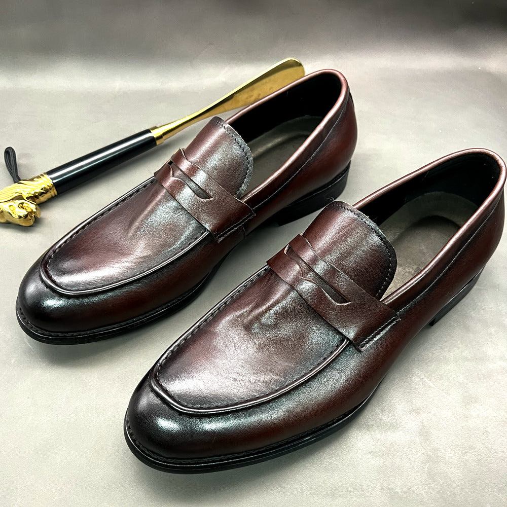 Men's Washed-out Vintage Process Slip-on Horsehide Small Loafers/doug Shoes