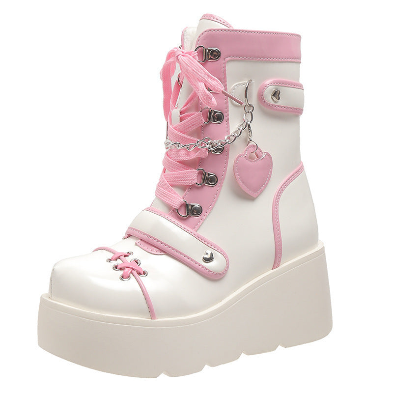 Women's Bottom Punk Motorcycle Platform Middle Tube Cute Hot Women's Leather Boots