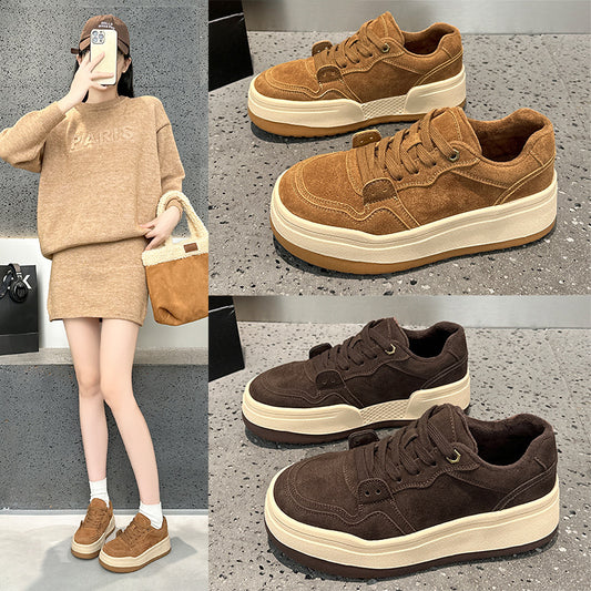 Women's Thick-soled Winter Small Height Increasing Platform Lace Women's Cotton Shoes