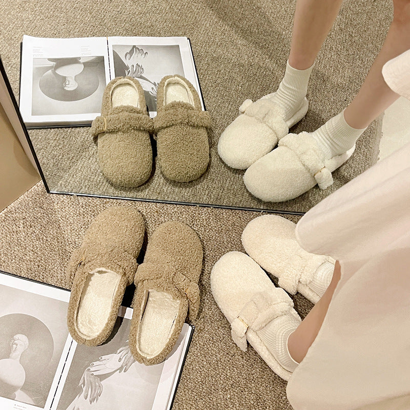 Women's Winter Lamb Fur Outerwear Korean Style Fairy Slippers