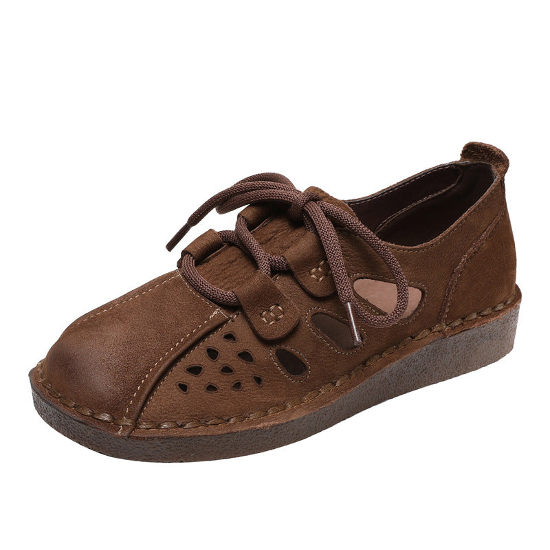 Women's First Layer Cowhide Hollow Breathable Soft Bottom Women's Shoes