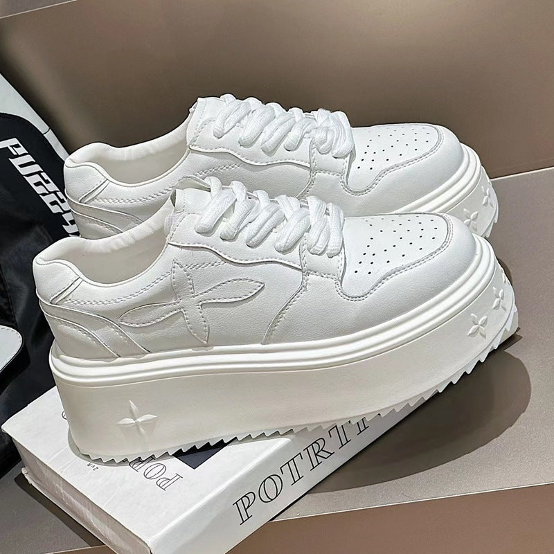 Women's Thick-soled White Spring Muffin Bottom Increased Sneakers