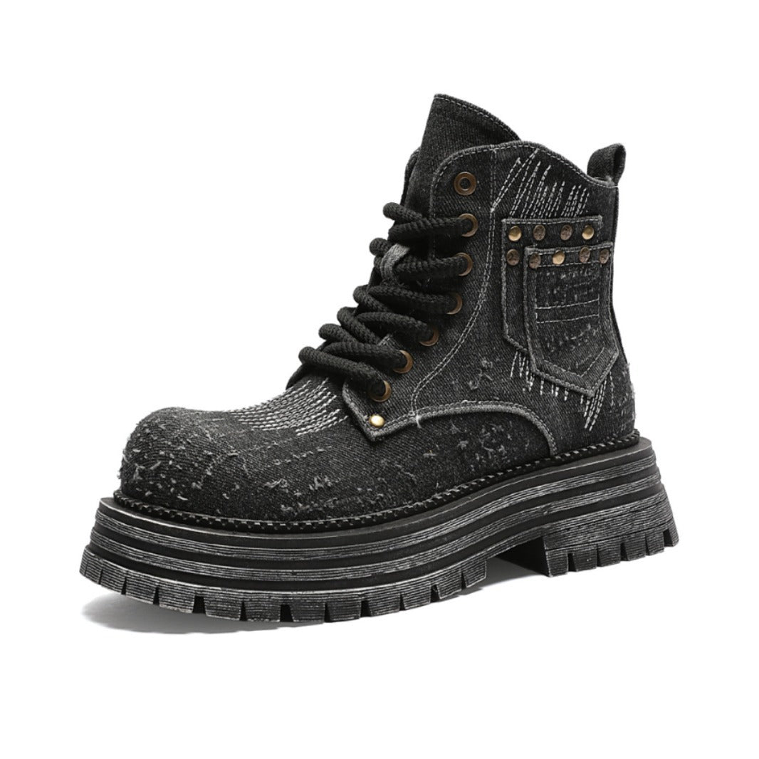 Women's Thick Bottom Increased Worker Short British Women's Leather Boots