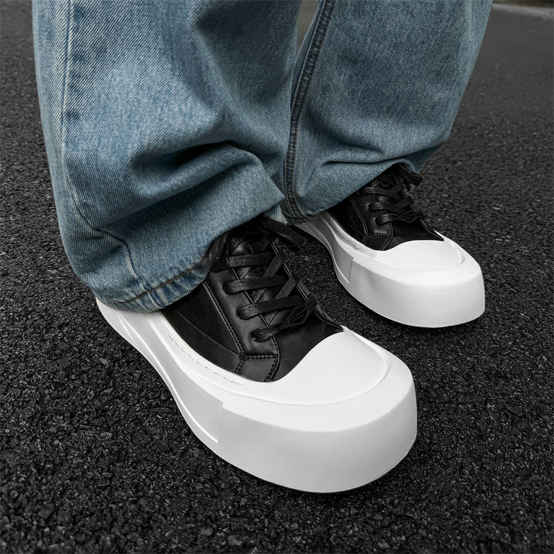 Men's Derby Niche Platform Height Increasing Commuter White Black Round Toe Sneakers