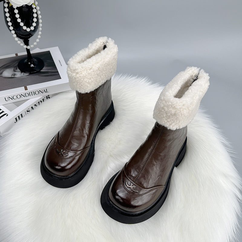 Women's British Chelsea Thin Booties Fashionable Simple Round Toe Women's Leather Boots