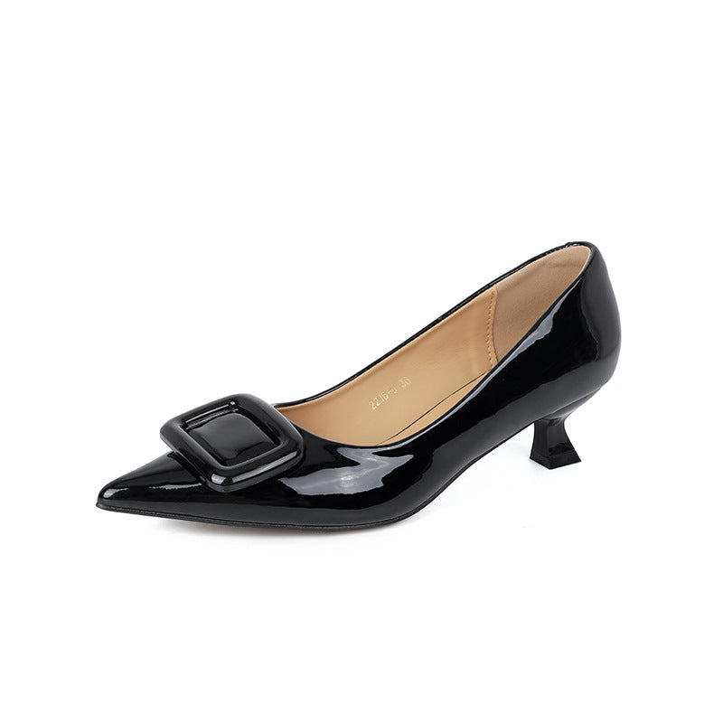 Women's Patent High Square Buckle Low-cut Elegant Pointed Heels