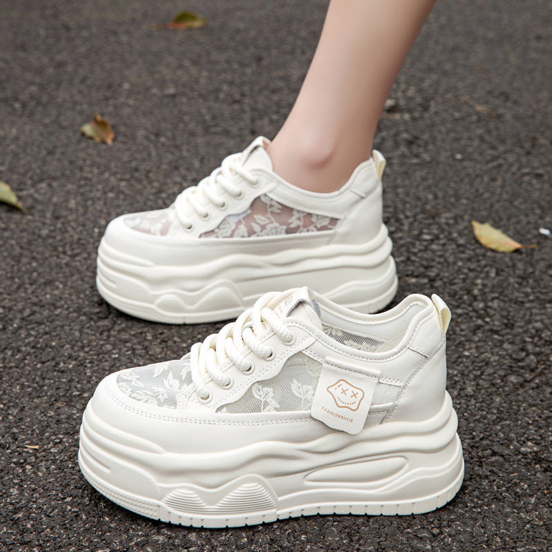 Women's Thick-soled Hidden White Platform Summer Lace Mesh Breathable Women's Casual Shoes
