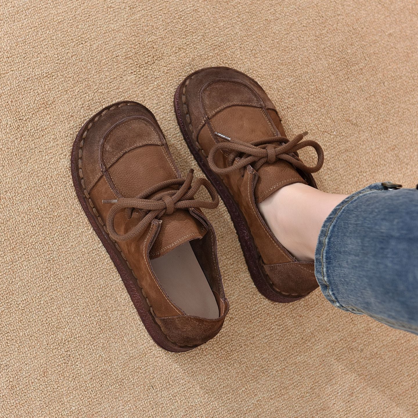 Women's First Layer Cowhide Handmade Retro Pumps Autumn Comfortable Soft Bottom Men's Shoes