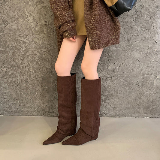 Minority Design Pointed Toe Inner Straight Female Women's Leather Boots