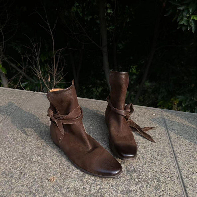 Minority Design Bow Strip Winding Booties Women's Leather Boots