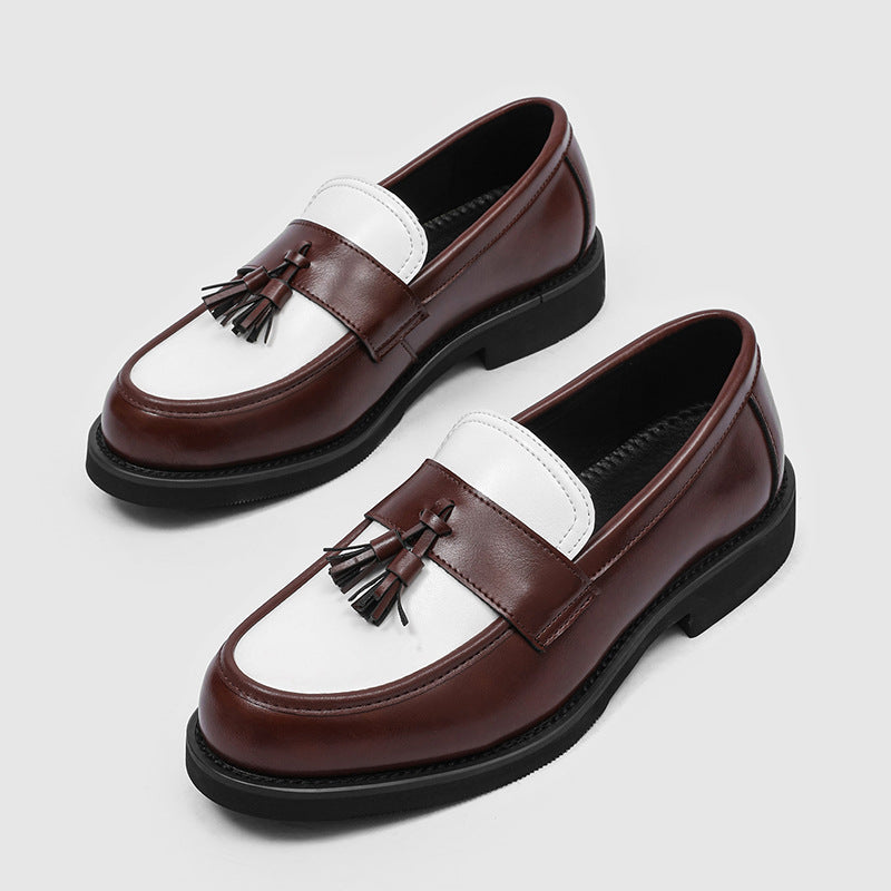 Men's Graphy British Black White Color Matching Green Loafers/doug Shoes