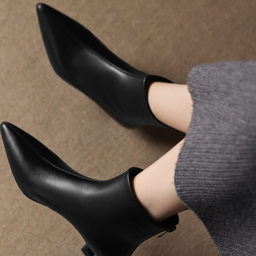 Genuine Soft Pointed Toe White Western Style Skinny Women's Leather Boots