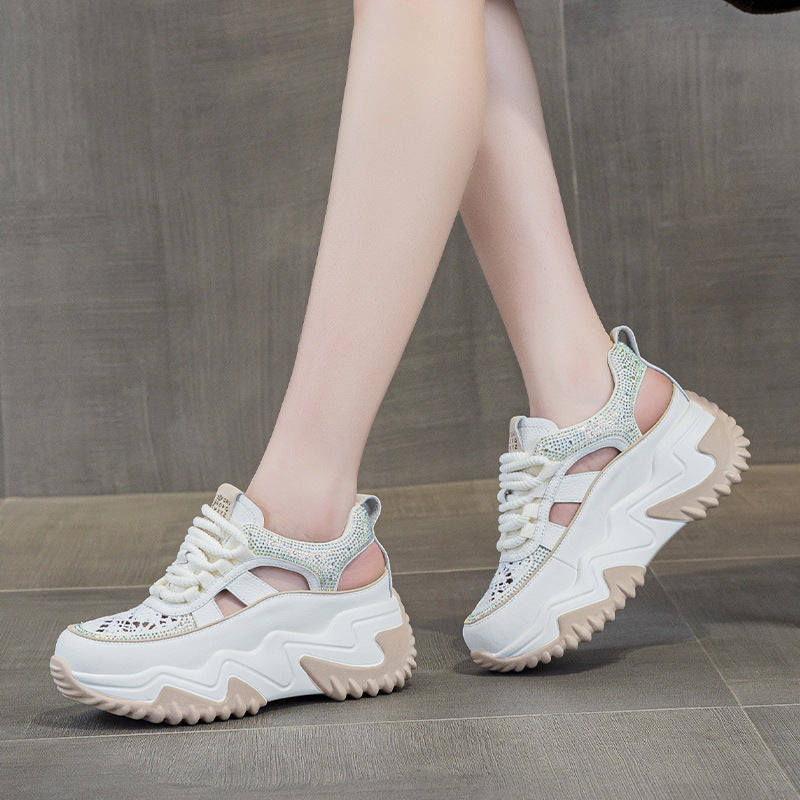 Women's Increasing Insole Dad Spring Versatile Korean Style Thick Bottom Hollow Women's Casual Shoes