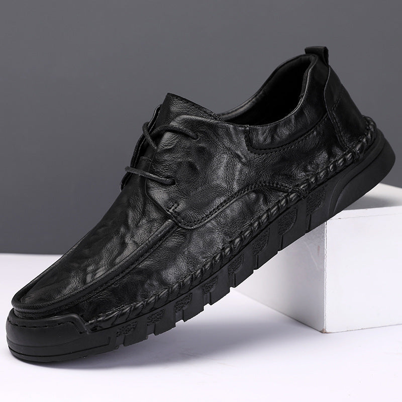 Men's Handmade Stitching Business Round Head Soft Bottom Hollow Punch Men's Casual Leather Shoes