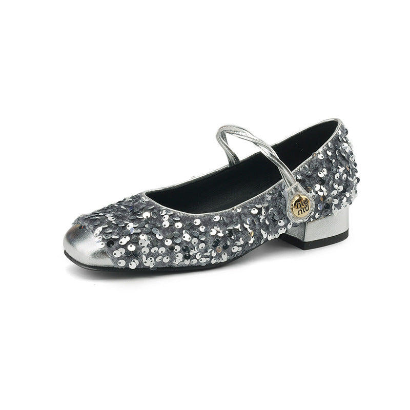 Women's Big Small Sequin Shallow Mouth Low Mary Women's Fashion Shoes
