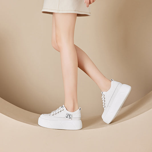 Women's & Men's Spring Height Increasing Insole White Platform Casual Shoes