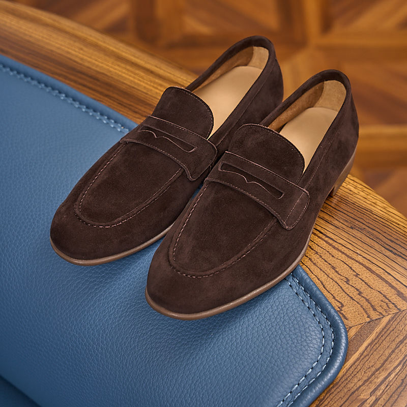 Men's Spring Apricot Goat Skin Suede Slip-on Lightweight Breathable Genuine Soft Loafers