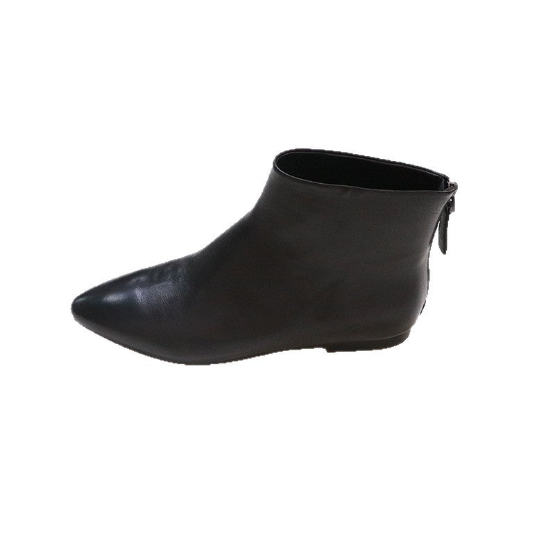 Pointed Ankle Vintage Zipper Genuine Basic Women's Fashion Shoes