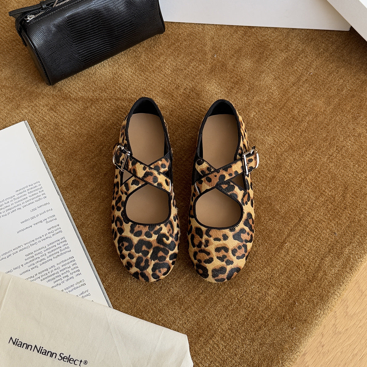 Buckle Flat Pumps Retro Fashion Mary Jane Leather Shoes