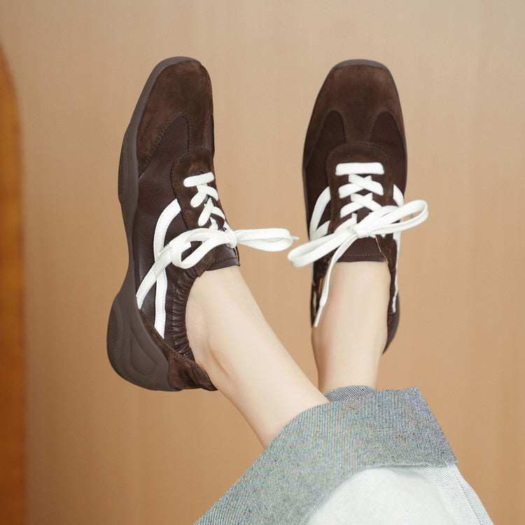 Women's Retro Stitching German Training High-cut Small Leather Shoes