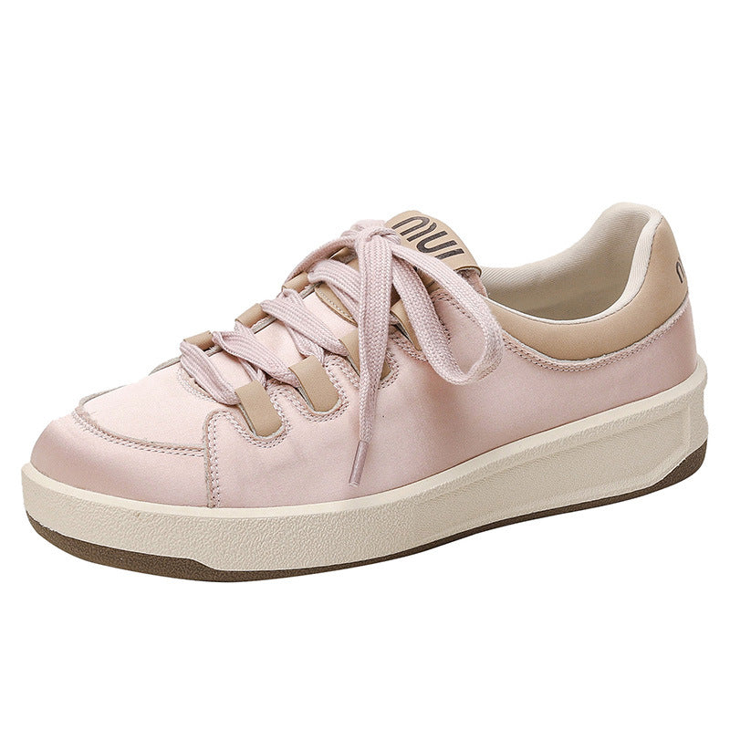 Niche Thick-soled Concubine Silk Satin White Sneakers