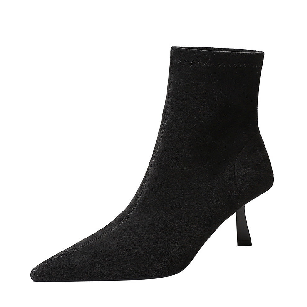 Women's French Classic Retro Suede Pointed Toe Boots
