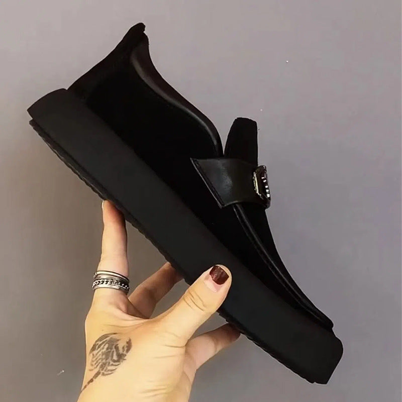 Men's Genuine Autumn One Pedal Black Suede Slippers