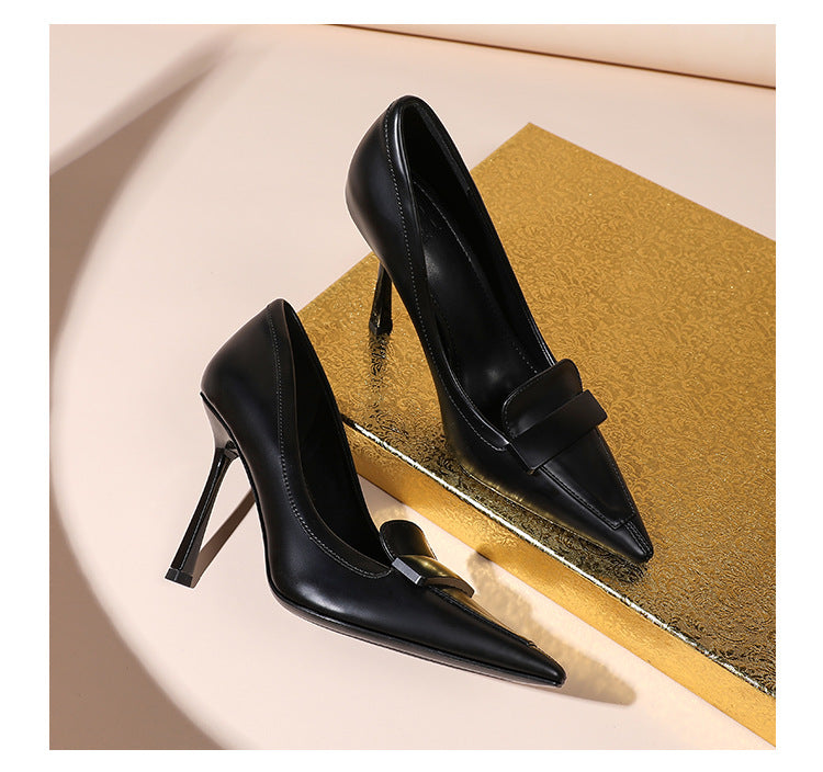 Pointed Toe Adult Lady Like Woman Classy Business Black Thin Heels