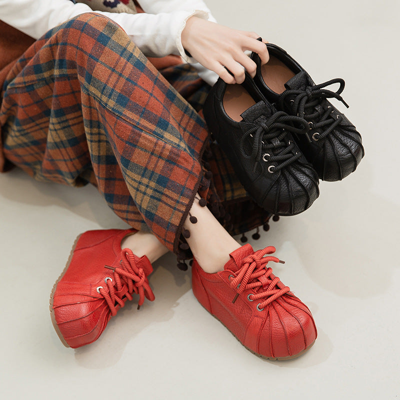 Women's Retro Style Top Layer Book Life Red Women's Casual Shoes