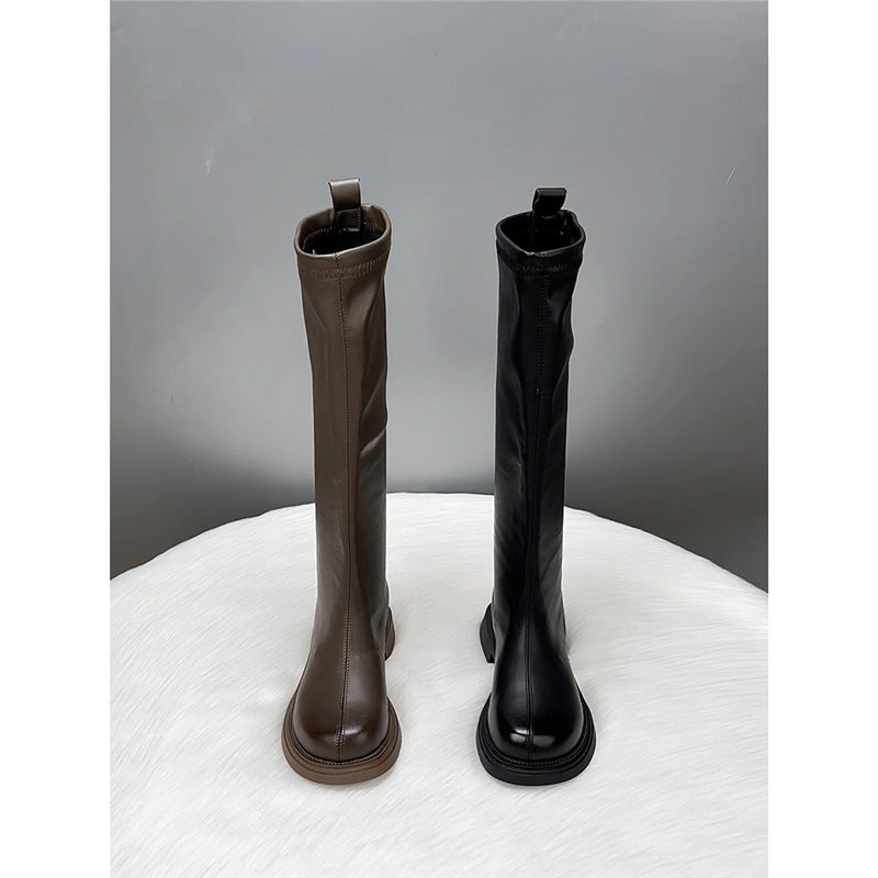 Genuine Below The Knee Long Female Slimming Flat Tall Knight Women's Leather Boots