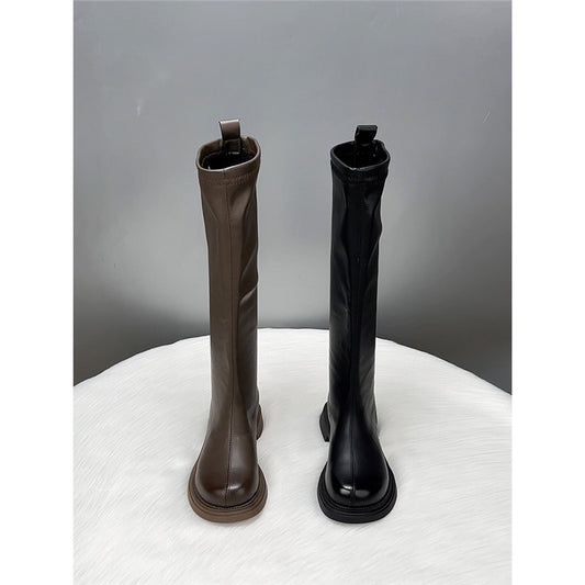 Genuine Below The Knee Long Female Slimming Flat Tall Knight Women's Leather Boots