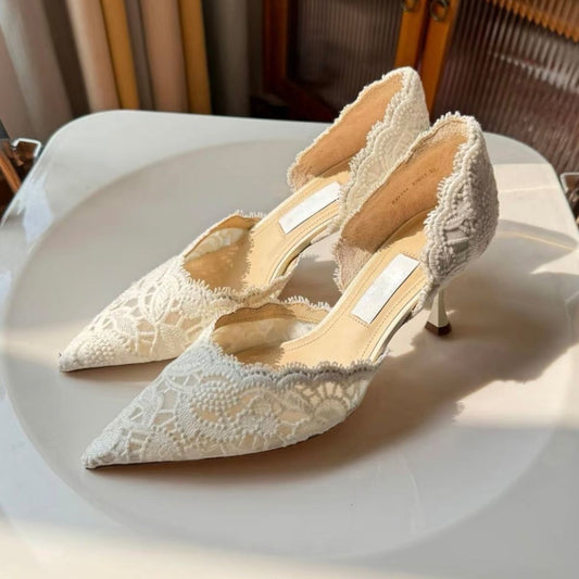 Women's Pointed Toe Hollow Wedding Dinner Stiletto Breathable High Heeled Sandals