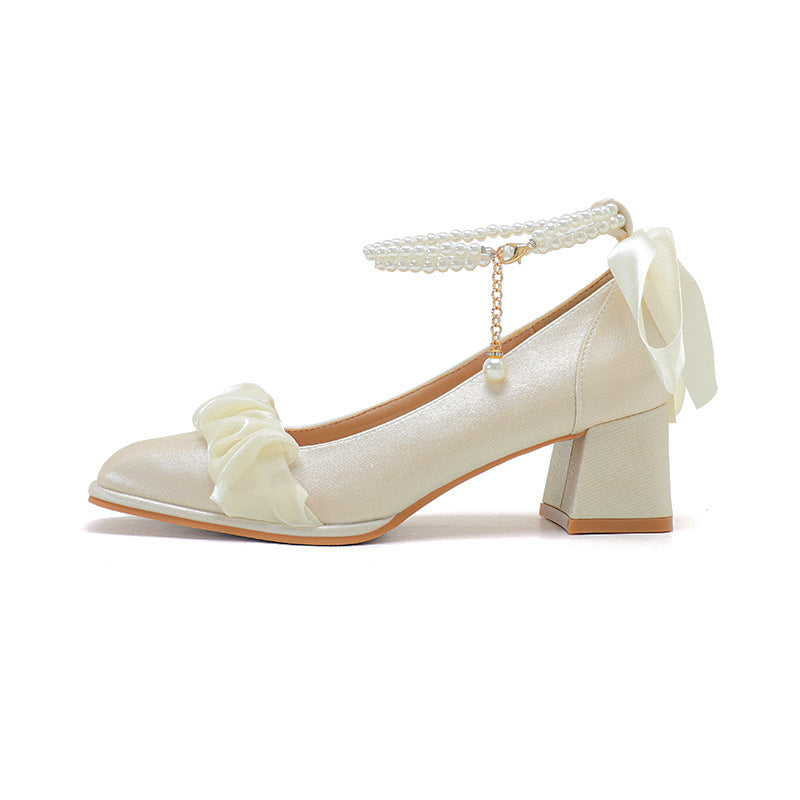 Women's Spring Chunky High Mary Jane Pearl Strap Women's Fashion Shoes