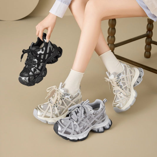 Women's Insole Dad Spring Mesh Surface Thick Sole Lightweight Women's Sports Shoes