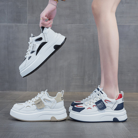 Women's Spring Hidden White Genuine Breathable Sports Sneakers