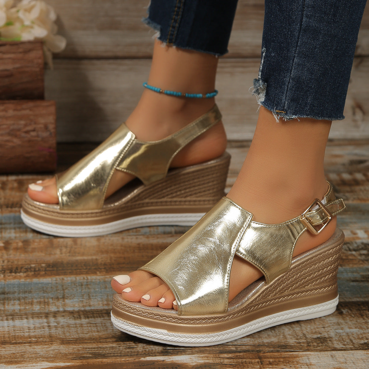 Summer Fashion Plus Size Buckle Platform Sandals