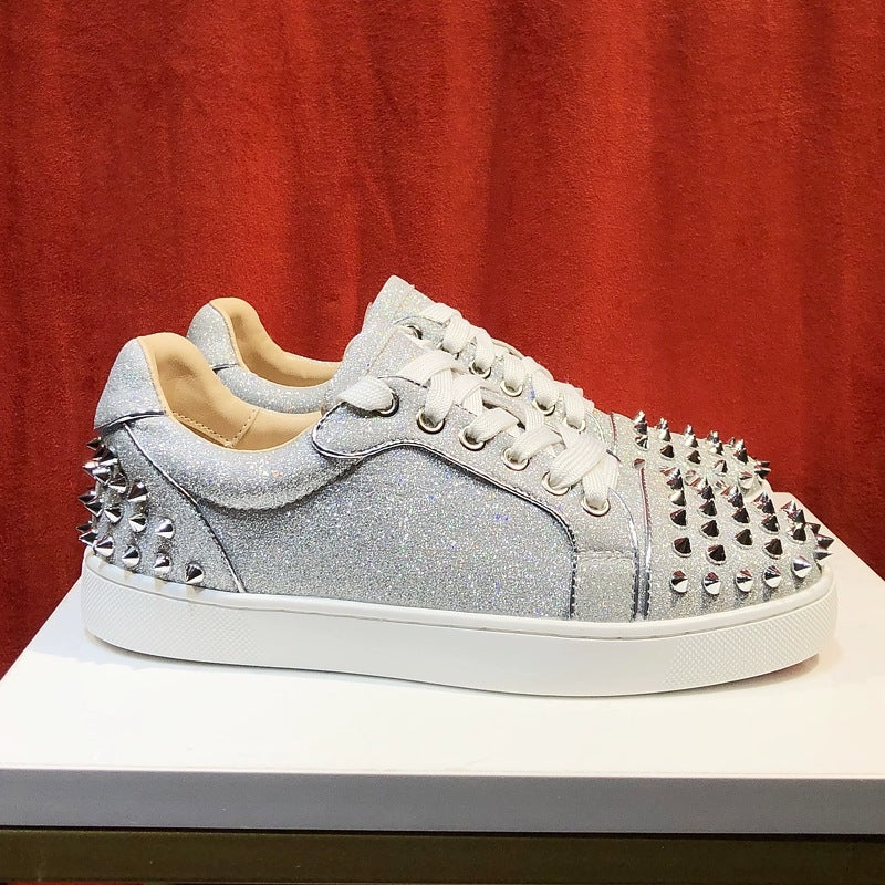 Men's Red Sole Board Sequined Rivet Trendy Versatile Women's Casual Shoes