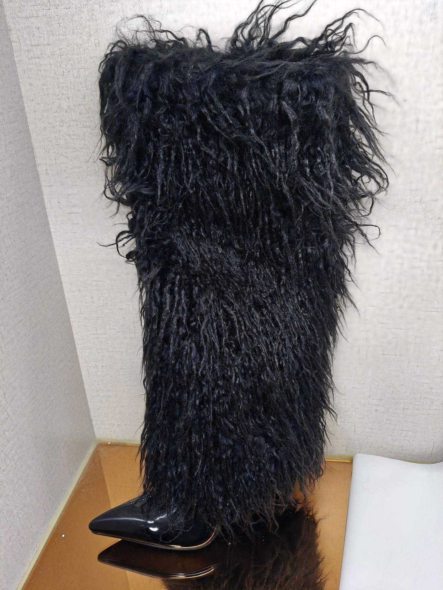 Women's Special Stiletto Fur Warm Fashion High-heel Pointed High Women's Leather Boots