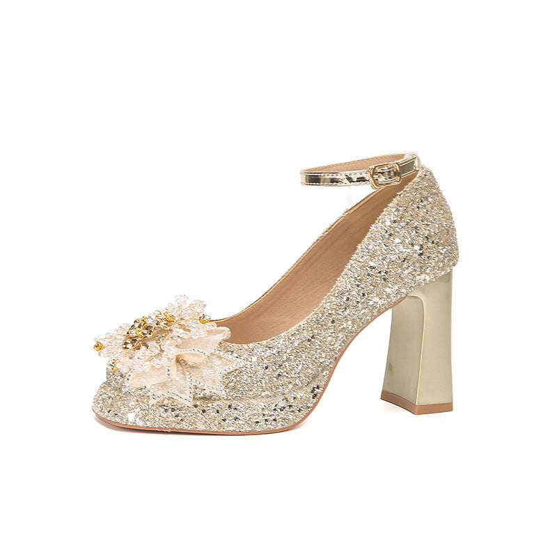Women's Platform Buckle Spring High Mary Jane High-grade Satin Women's Fashion Shoes