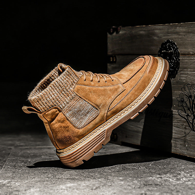Men's Genuine Autumn Trend Ankle British Style Military Middle High Boots