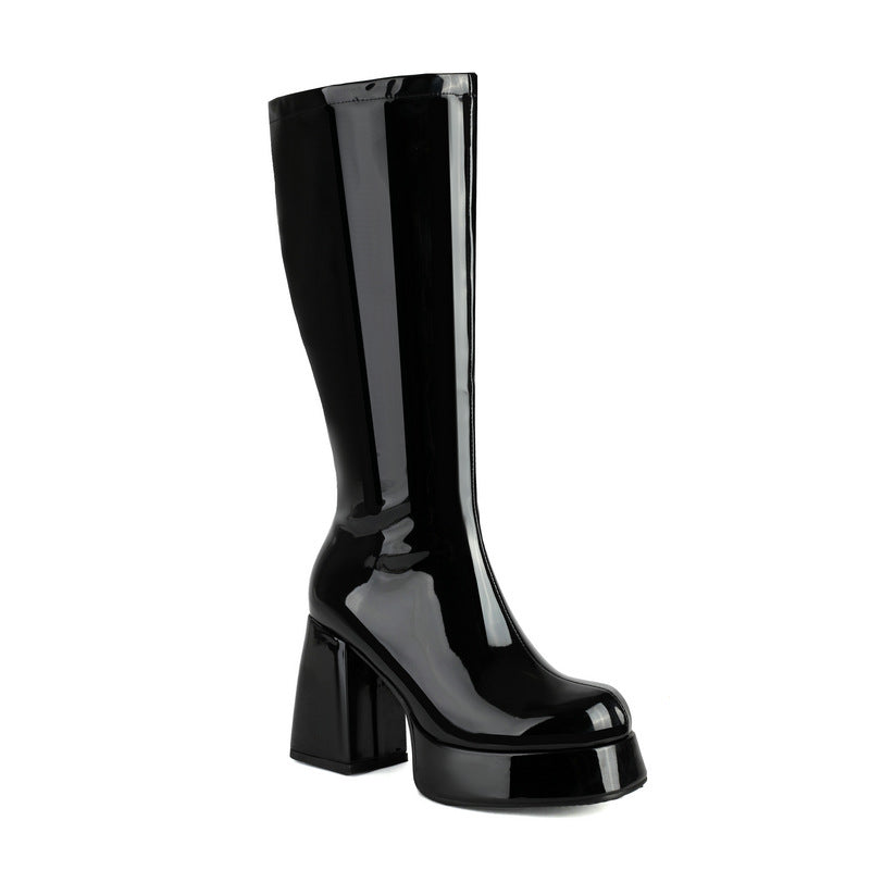Women's Toe Platform Thick Super High Side Zipper Leg Knight Top Boots