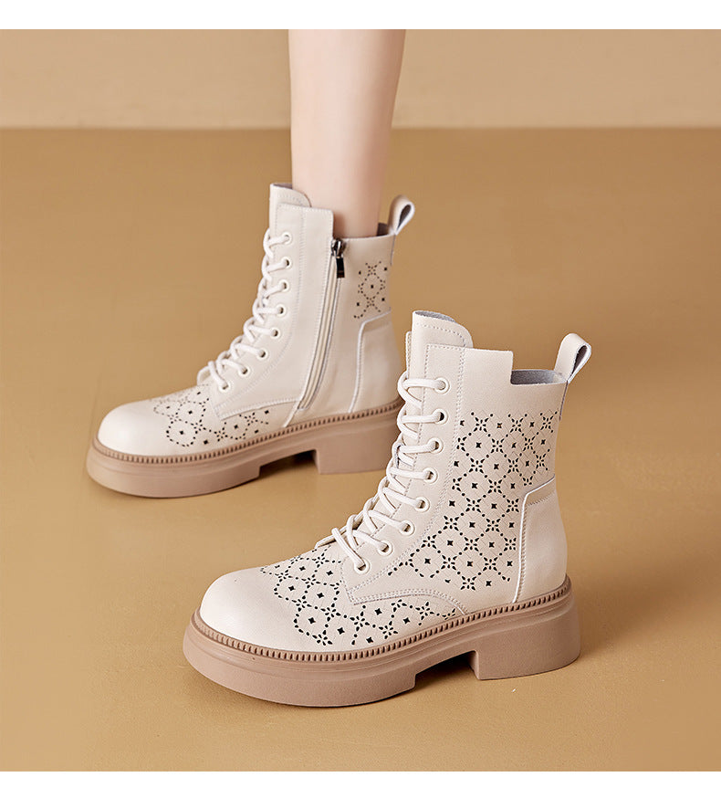 Women's Martin Authentic Hollow Out British Style Ankle Vintage Platform Boots