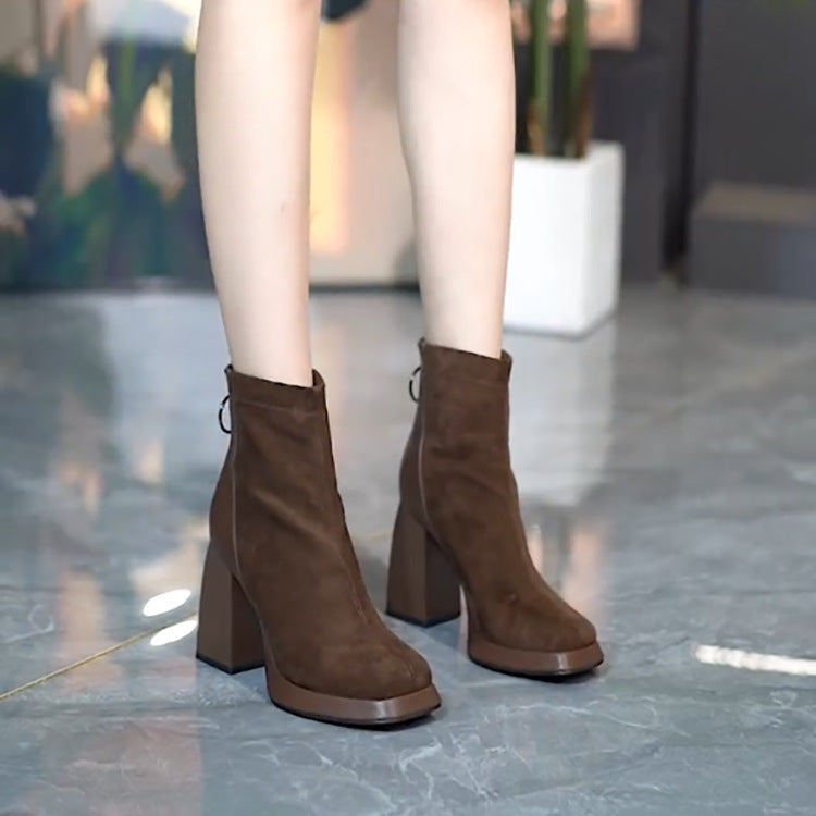 Women's High Autumn Square Toe Platform Fashion Boots