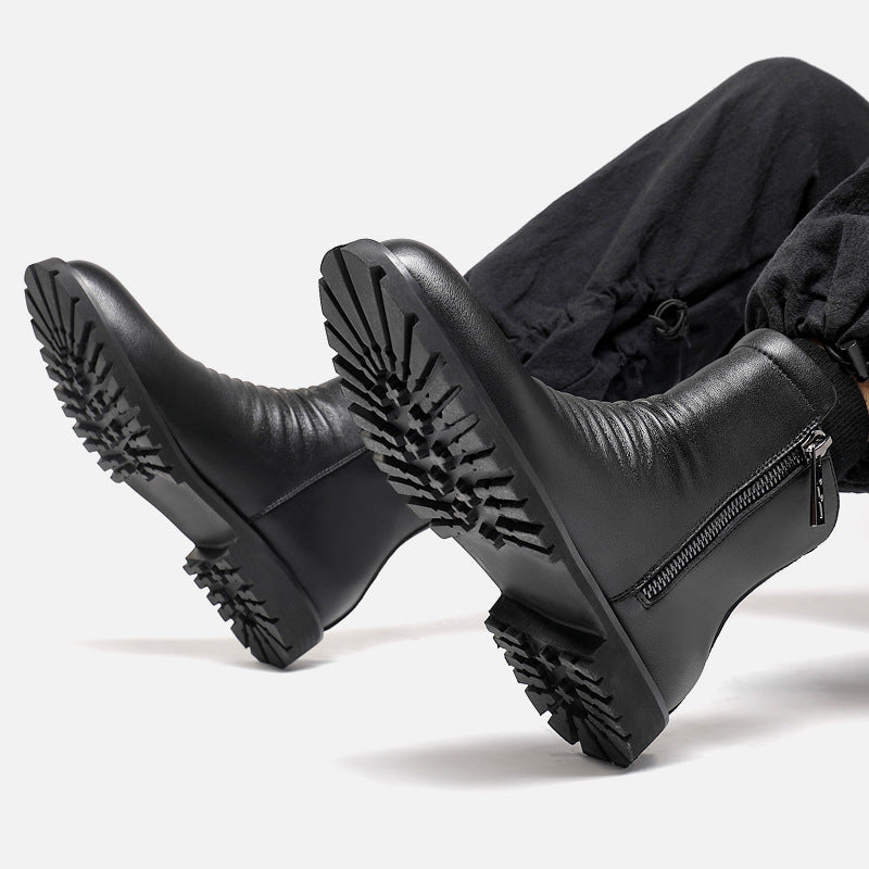 Men's Smoke Pipe Zipper British Style Genuine Boots
