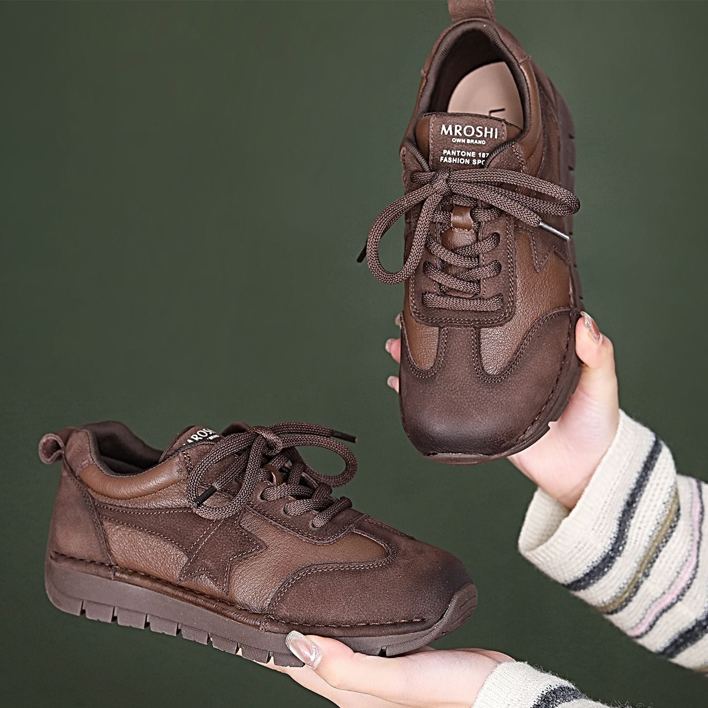 Women's Cowhide Spring Flat Retro Breathable German Training Women's Sports Shoes