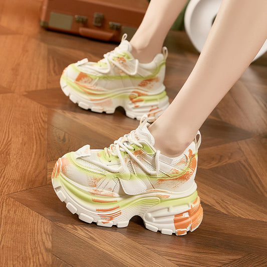 Women's Platform Dad Old Spring Retro Rub Colored Height Increasing Women's Sports Shoes