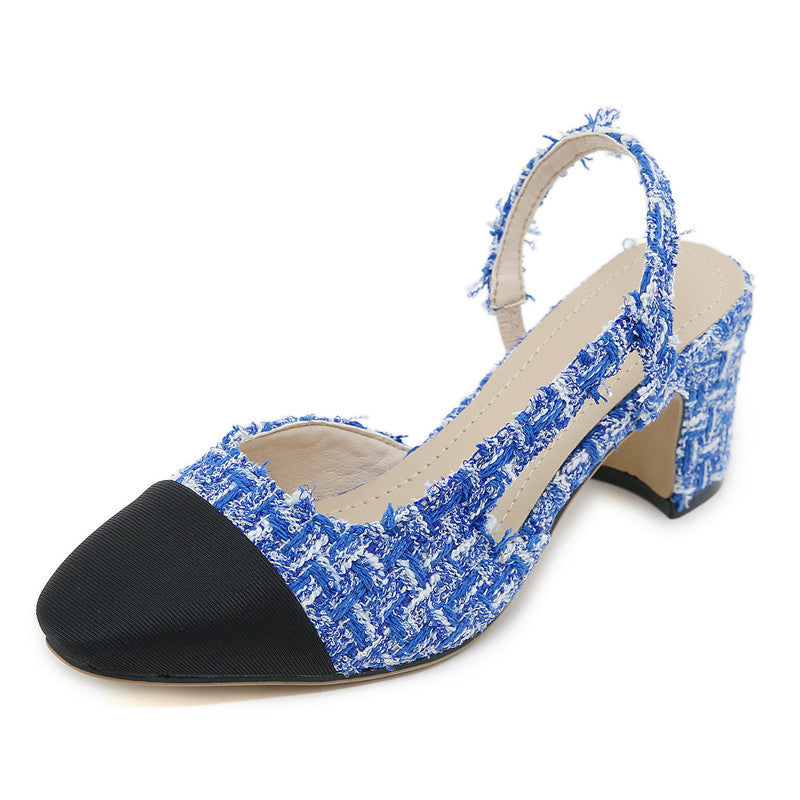 Women's Style Woven Tweed Stitching Round Head Women's Shoes