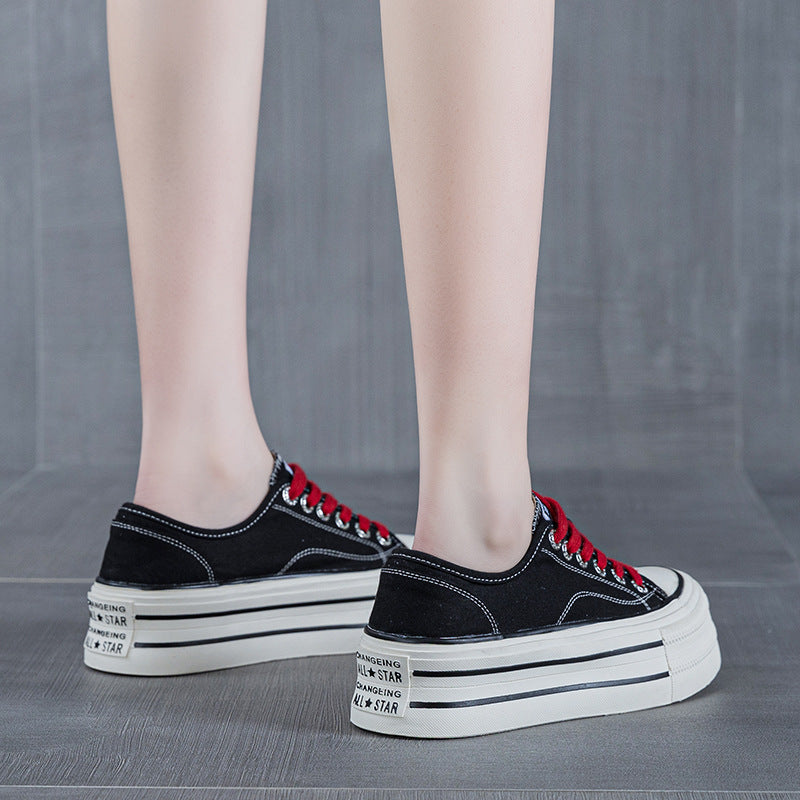 Women's Height Increasing White Spring Platform Breathable Sports Women's Canvas Shoes