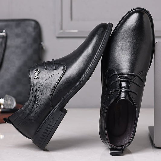 Men's First Layer Cowhide Pumps Business Lace Leather Shoes
